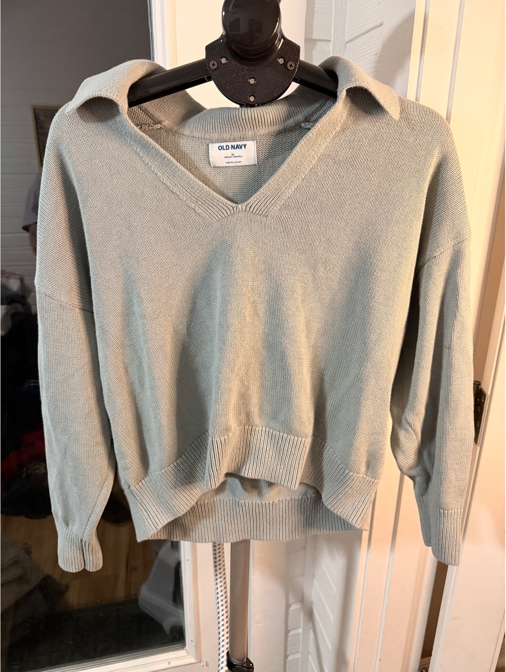 Old Navy Light Gray Collared V Neck Sweater